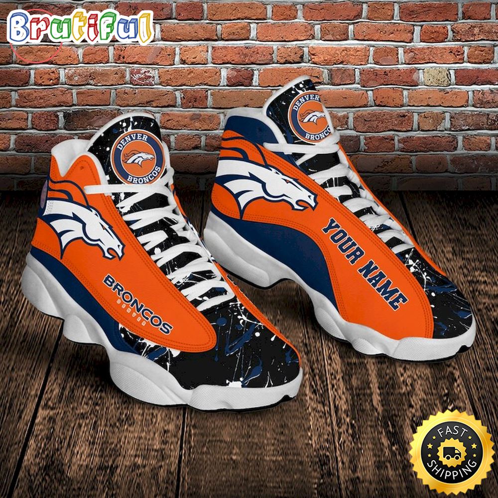 NFL Denver Broncos Custom Name Orange Black Air Jordan 13 Shoes iy8hes