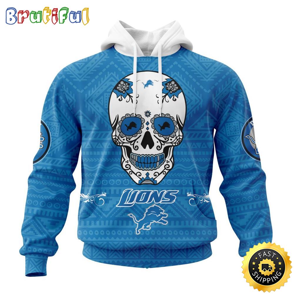 NFL Detroit Lions All Over Print 3D Hoodie Specialized Kits For Dia De Muertos Show Your Team Spirit 1 mhwdba