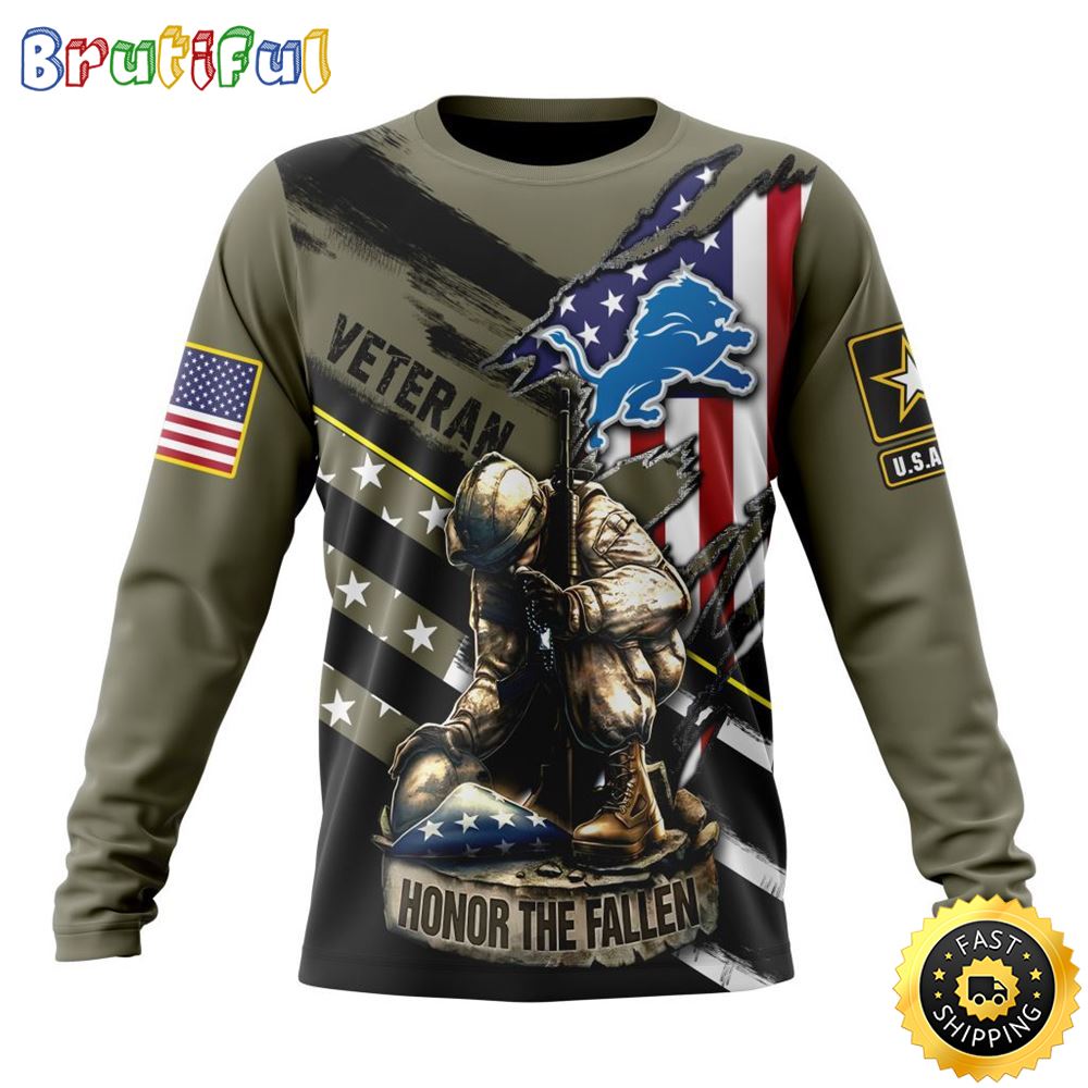NFL Detroit Lions Crewneck Sweatshirt Honor Veterans Kneeling Soldier Gifts For Football Fans 1 ygcmlk