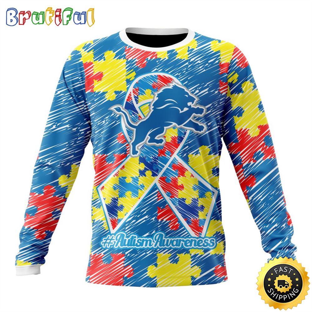 NFL Detroit Lions Crewneck Sweatshirt Puzzle Autism Awareness Unisex Sweatshirt 1 jk3t0f