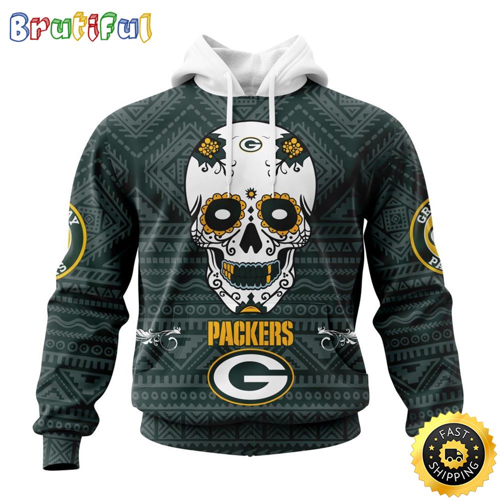 NFL Green Bay Packers All Over Print 3D Hoodie Specialized Kits For Dia De Muertos Show Your Team Spirit 1 ltcwky
