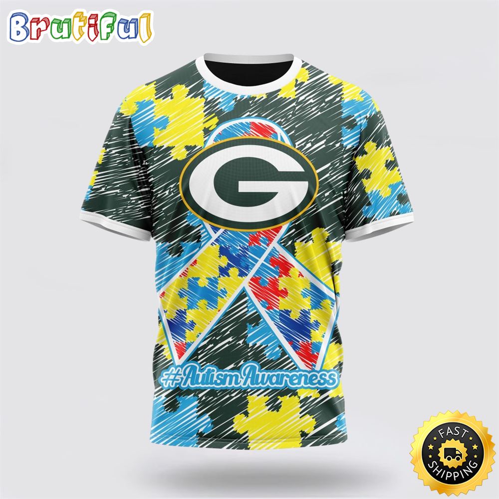 NFL Green Bay Packers All Over Print 3D T Shirt Puzzle Autism Awareness Unisex T Shirt 1 k32udi
