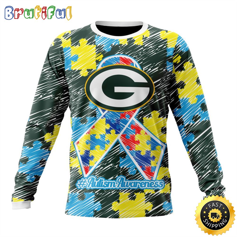 NFL Green Bay Packers Crewneck Sweatshirt Puzzle Autism Awareness Unisex Sweatshirt 1 wmleu3
