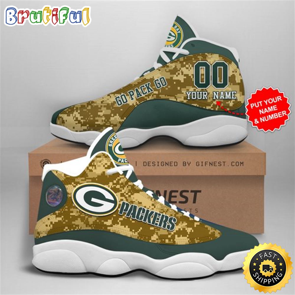NFL Green Bay Packers Custom Name Air Jordan 13 Shoes V3 qiylea