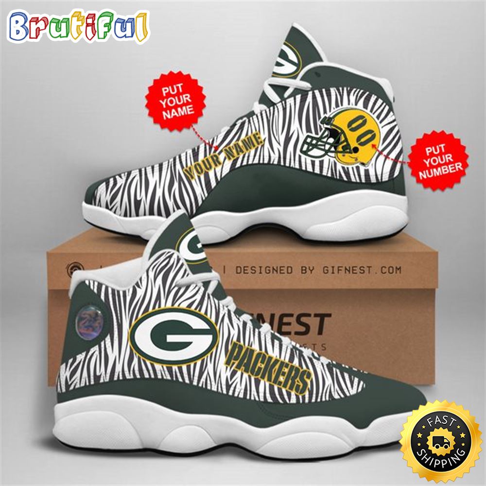 NFL Green Bay Packers Custom Name Number Air Jordan 13 Shoes V6 a3hs4x
