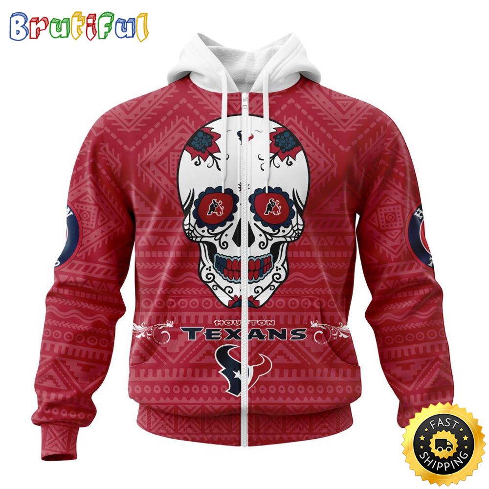 NFL Houston Texans All Over Print Zip Hoodie 3D Specialized Kits For Dia De Muertos Show Your Team Spirit 1 z5rdpw