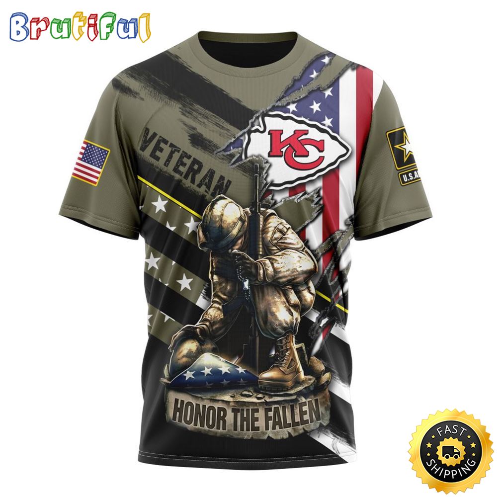 NFL Kansas City Chiefs All Over Print 3D T Shirt Honor Veterans Kneeling Soldier Unisex Tshirt 1 csjp18