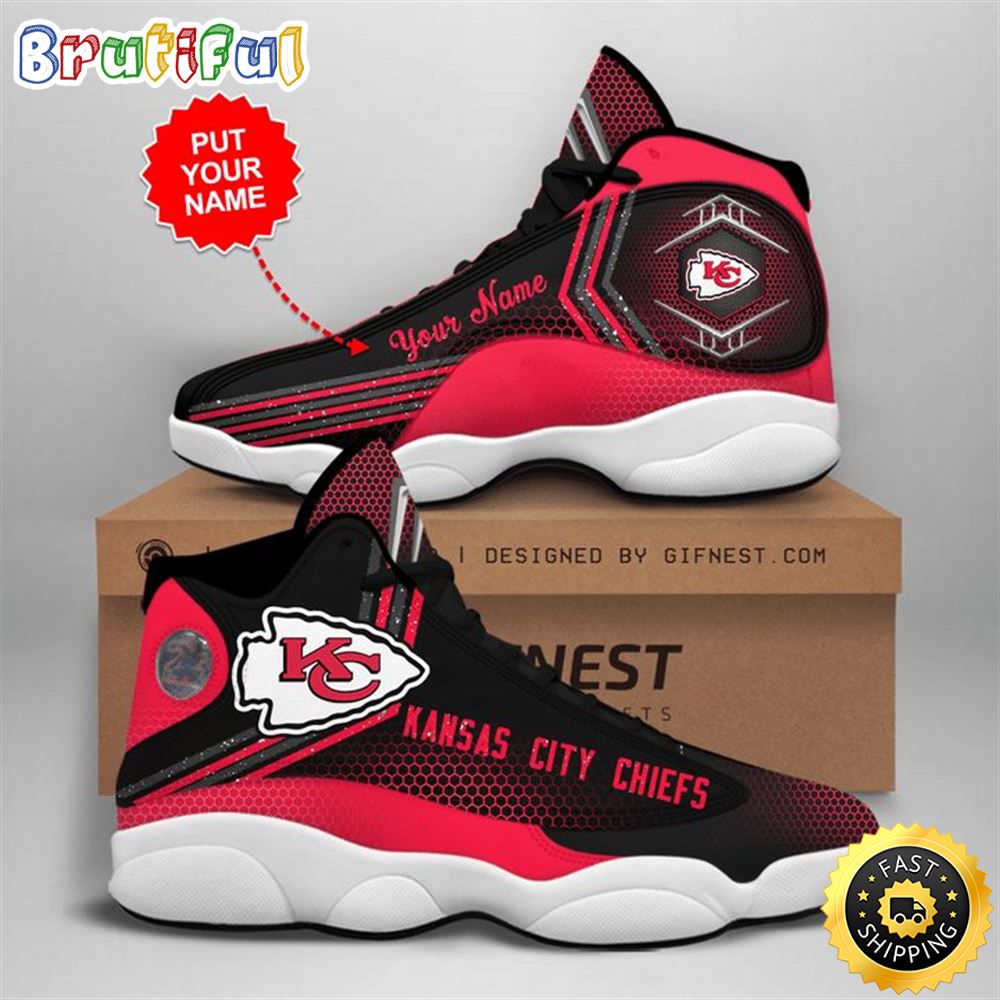 NFL Kansas City Chiefs Custom Name Red Black Air Jordan 13 Shoes n43usf