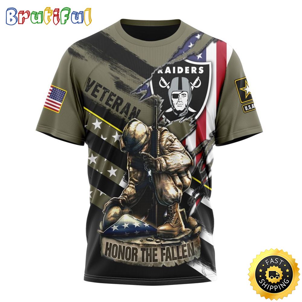 NFL Las Vegas Raiders All Over Print 3D T Shirt Honor Veterans Kneeling Soldier Unisex Tshirt 1 n0tzzz
