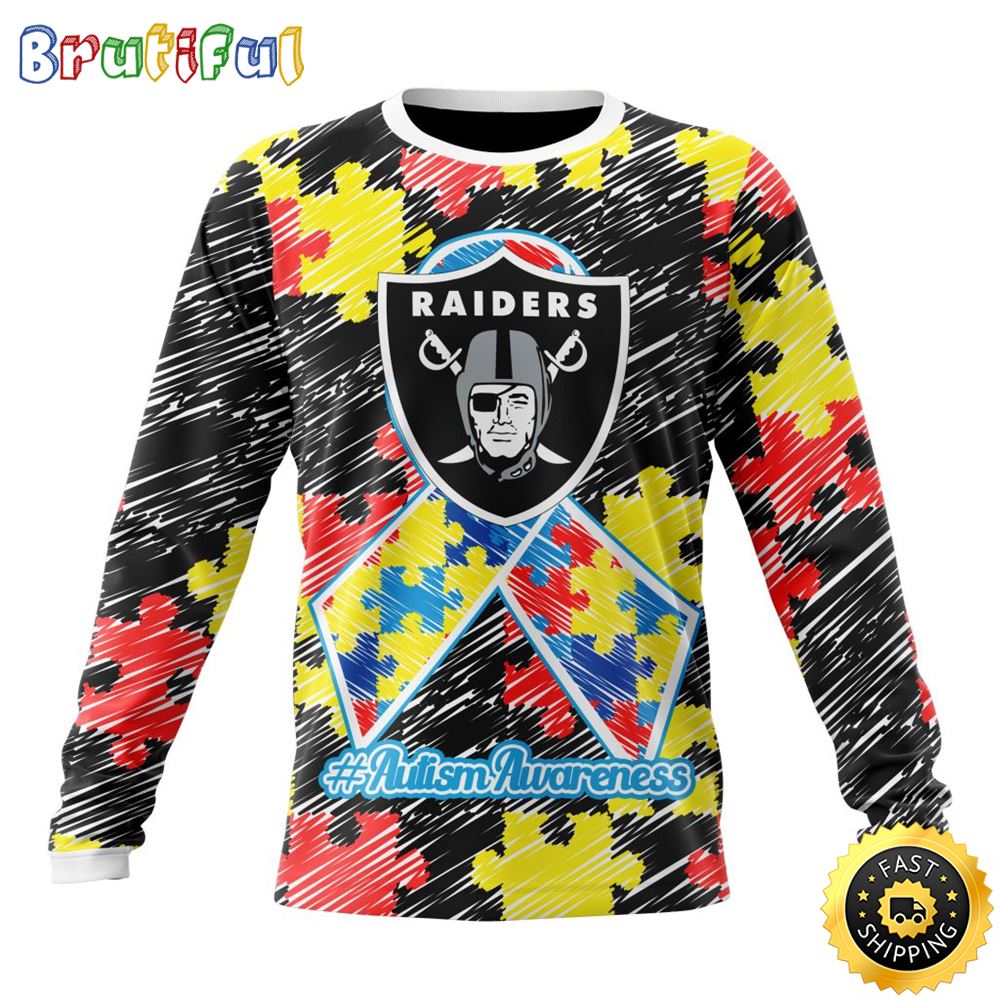 NFL Las Vegas Raiders Crewneck Sweatshirt Puzzle Autism Awareness Unisex Sweatshirt 1 svtnvc