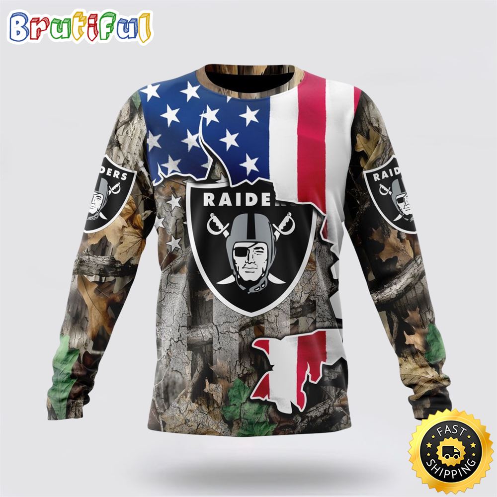 NFL Las Vegas Raiders Crewneck Sweatshirt USA Flag Camo Realtree Hunting Show Your Team Spirit 1 fzfp00