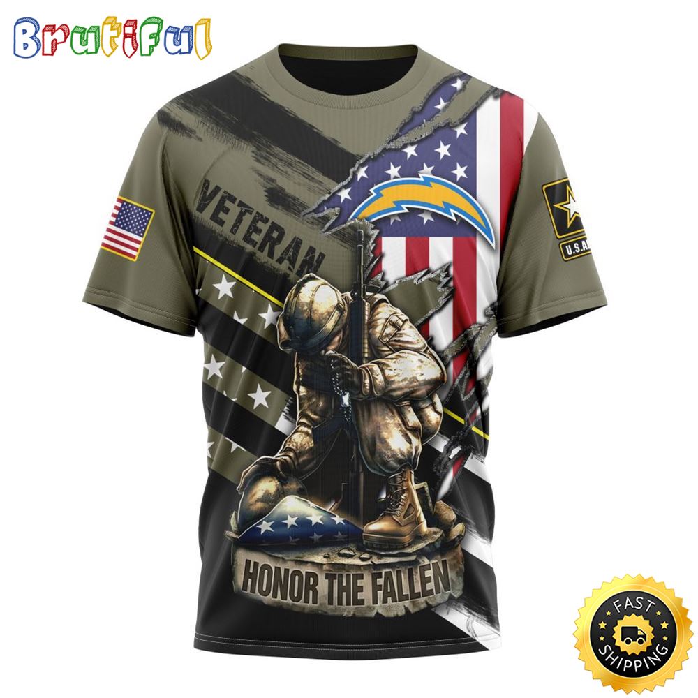 NFL Los Angeles Chargers All Over Print 3D T Shirt Honor Veterans Kneeling Soldier Unisex Tshirt 1 bepqsd