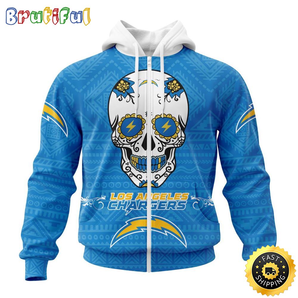 NFL Los Angeles Chargers All Over Print Zip Hoodie 3D Specialized Kits For Dia De Muertos Show Your Team Spirit 1 bhyfoh