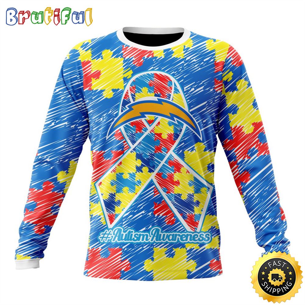 NFL Los Angeles Chargers Crewneck Sweatshirt Puzzle Autism Awareness Unisex Sweatshirt 1 dmuzw0