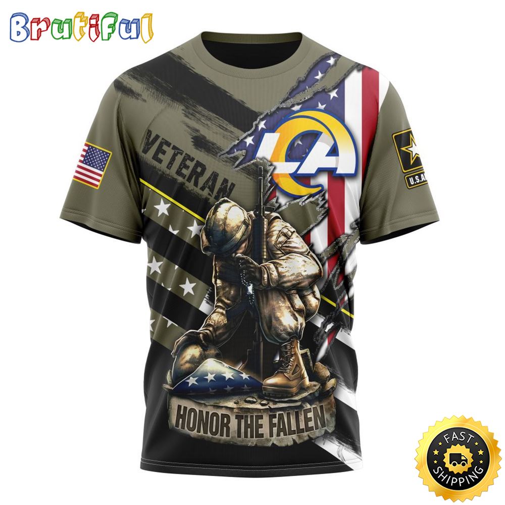 NFL Los Angeles Rams All Over Print 3D T Shirt Honor Veterans Kneeling Soldier Unisex Tshirt 1 ycxlmz