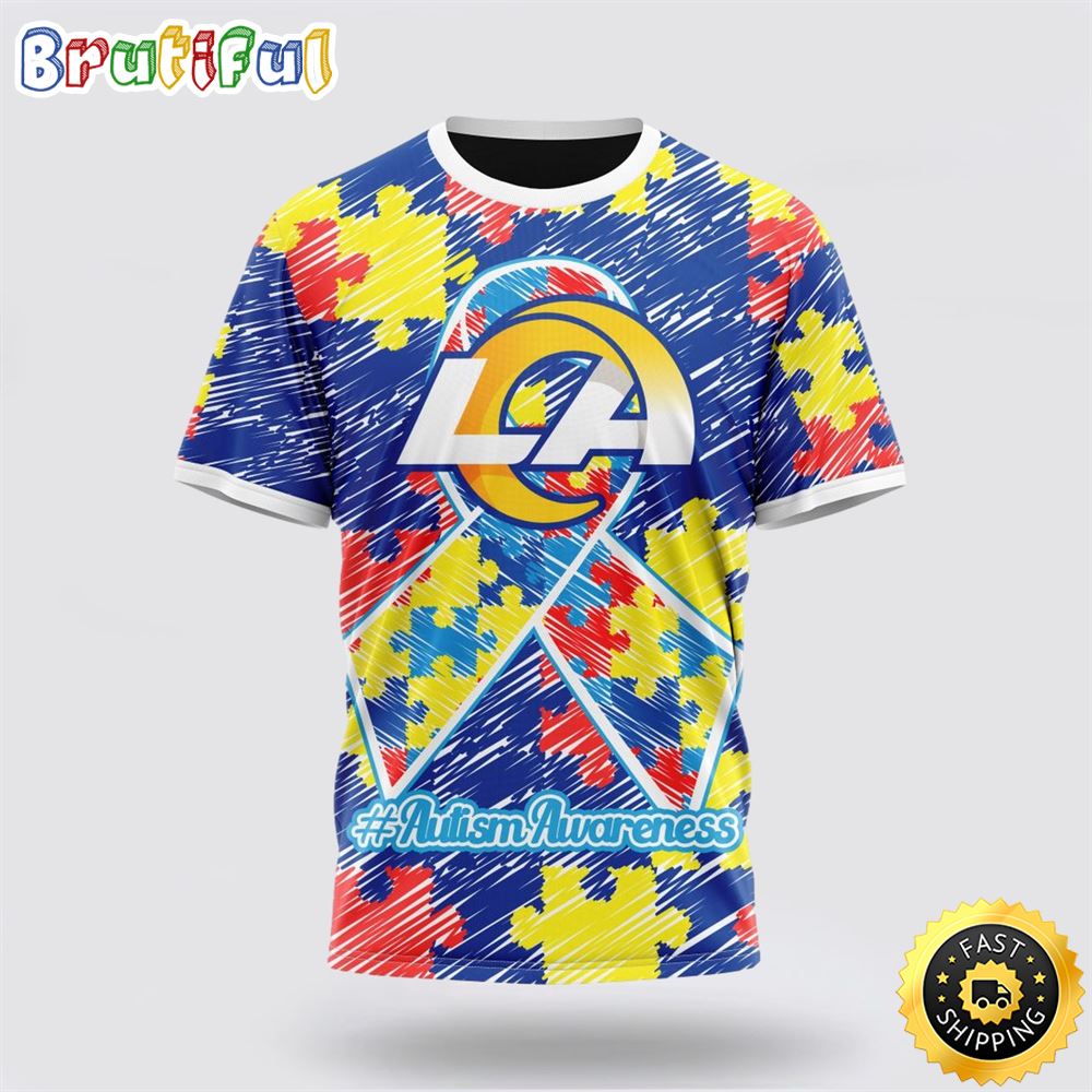 NFL Los Angeles Rams All Over Print 3D T Shirt Puzzle Autism Awareness Unisex T Shirt 1 prw1wh