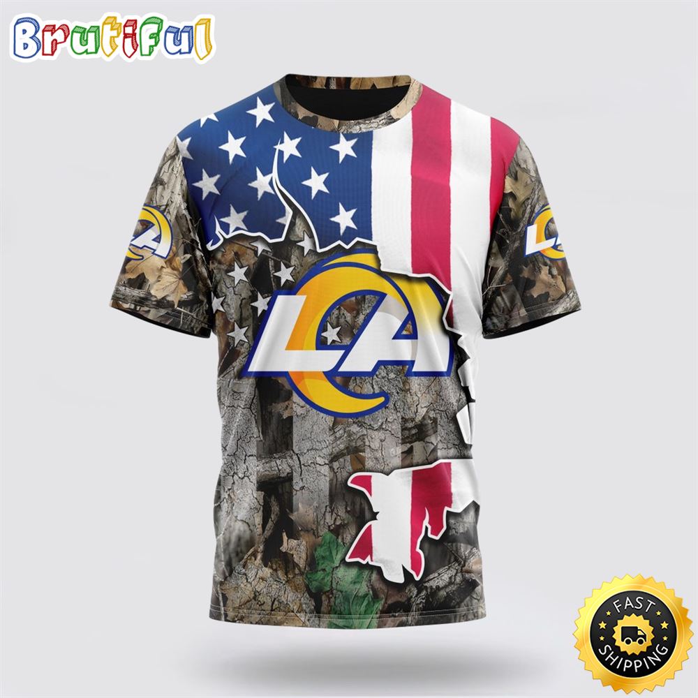 NFL Los Angeles Rams All Over Print 3D T Shirt USA Flag Camo Realtree Hunting Unisex Tshirt 1 w9oe07