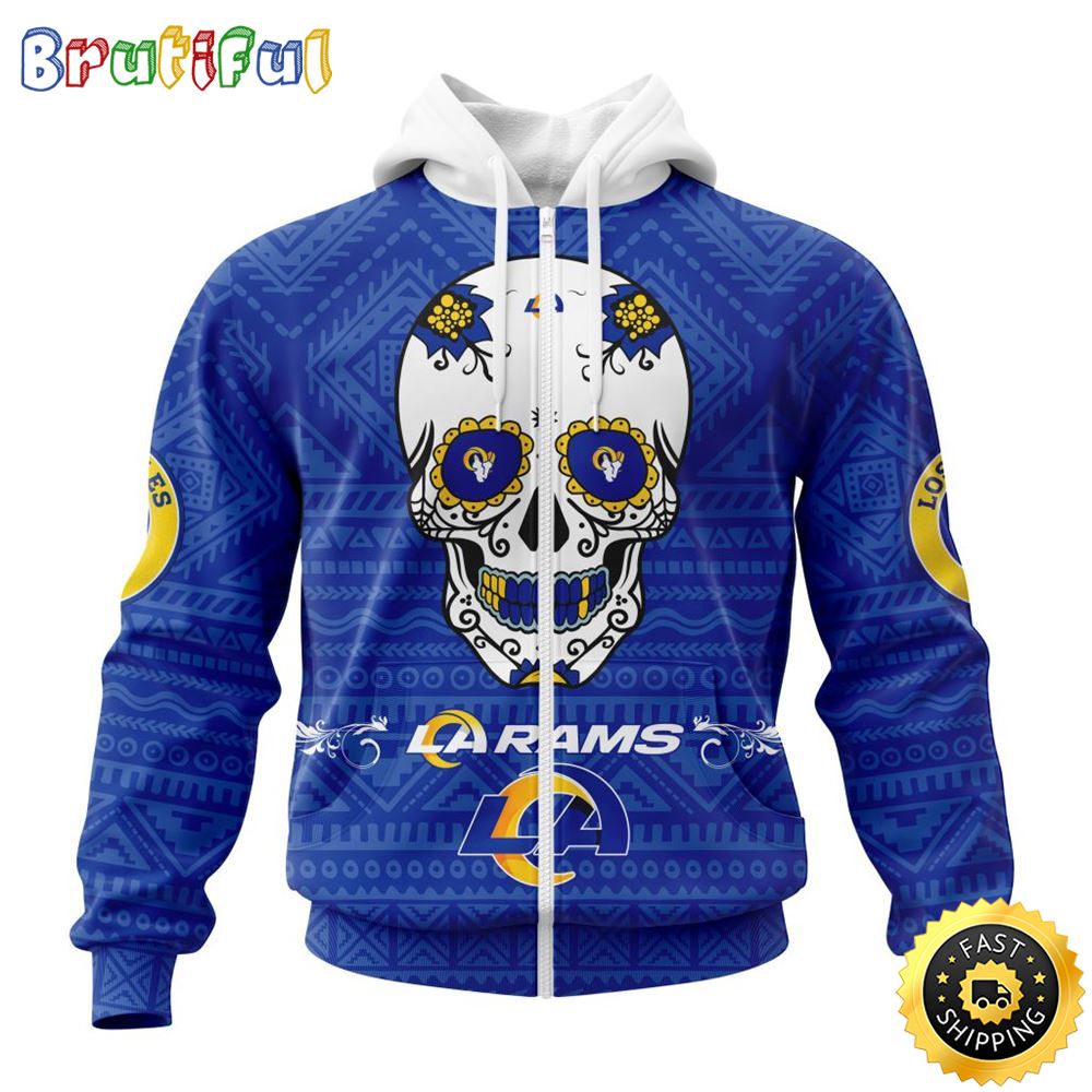 NFL Los Angeles Rams All Over Print Zip Hoodie 3D Specialized Kits For Dia De Muertos Show Your Team Spirit 1 xtxp7v