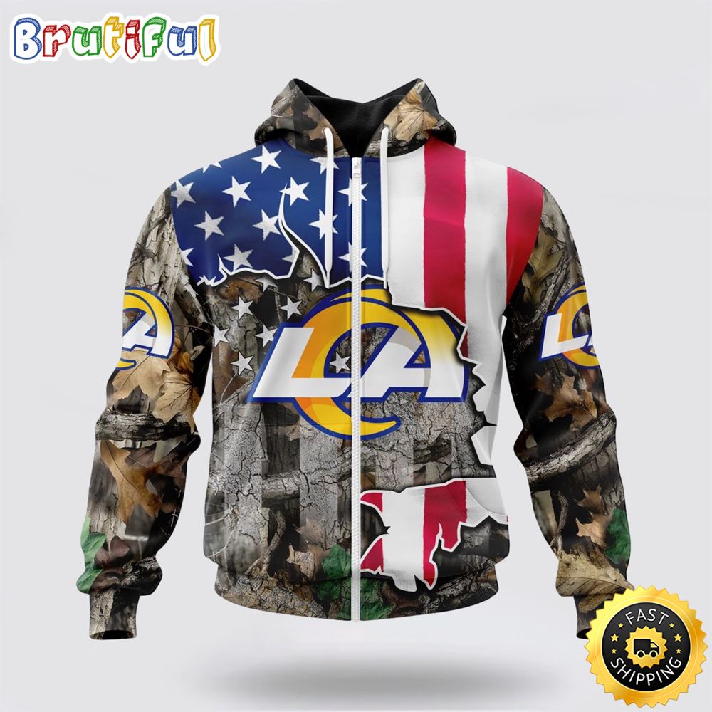 NFL Los Angeles Rams All Over Print Zip Hoodie 3D USA Flag Camo Realtree Hunting Unisex Hoodie 1 obih2h