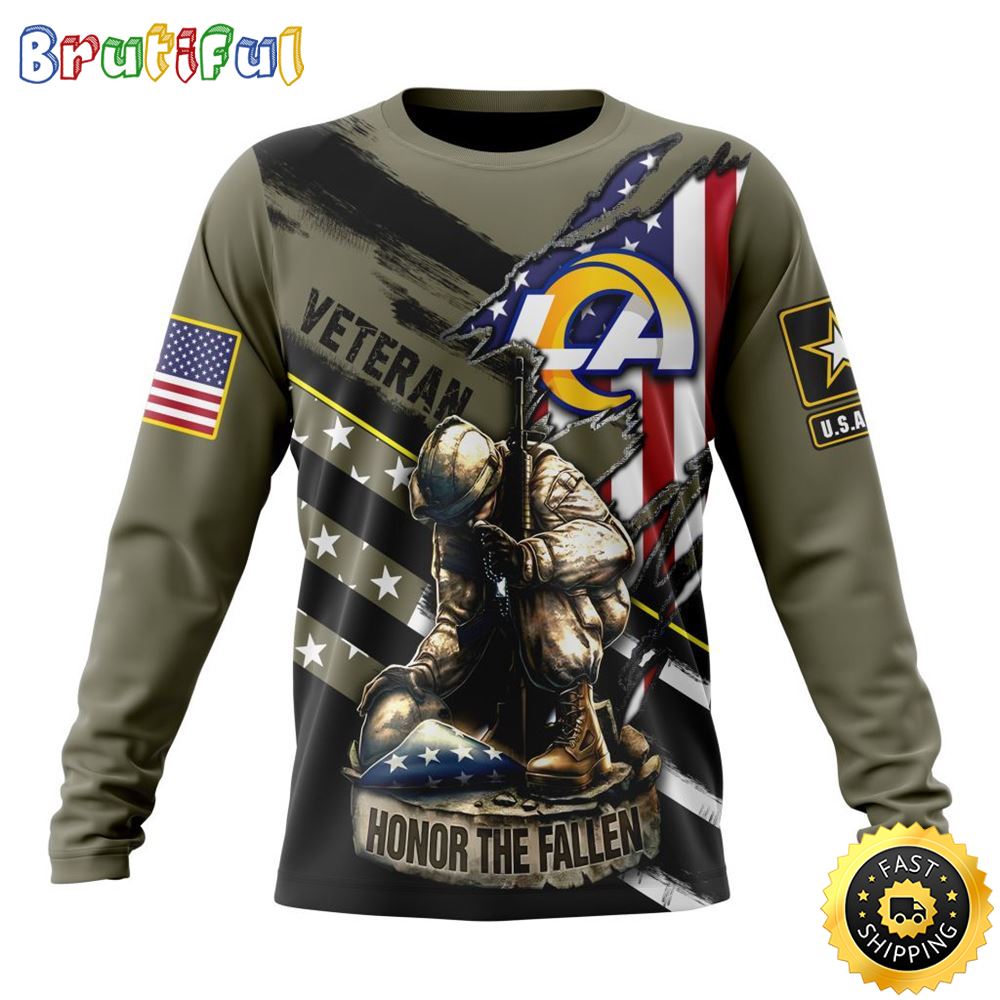 NFL Los Angeles Rams Crewneck Sweatshirt Honor Veterans Kneeling Soldier Gifts For Football Fans 1 q6d62t