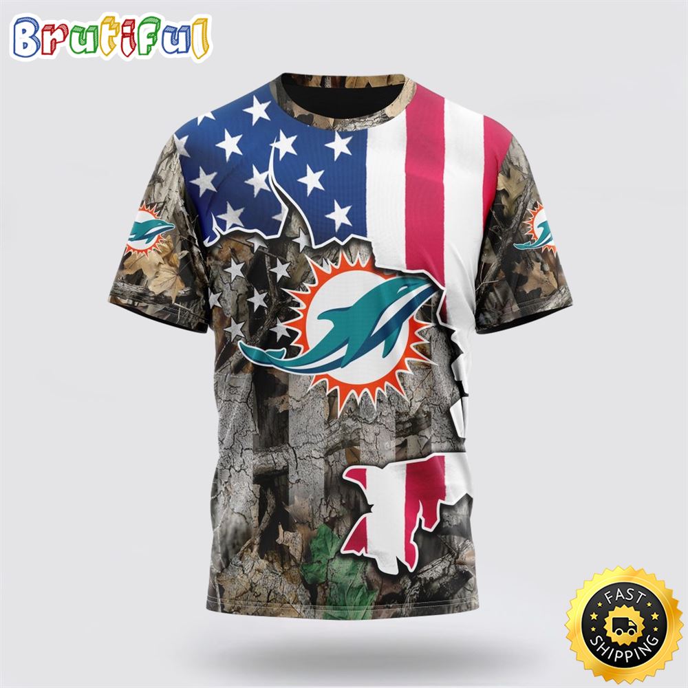 NFL Miami Dolphins All Over Print 3D T Shirt USA Flag Camo Realtree Hunting Unisex Tshirt 1 gxpxx2