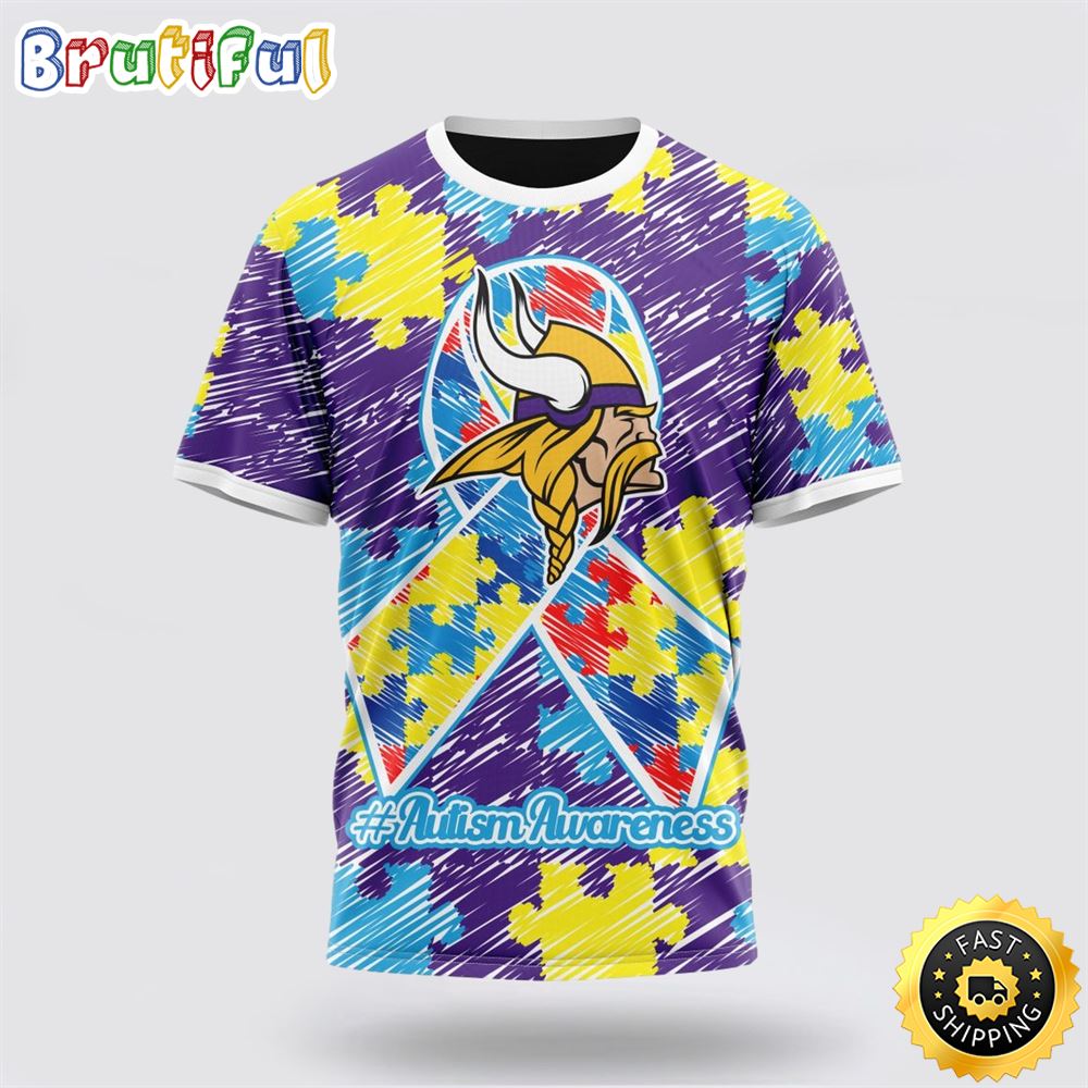 NFL Minnesota Vikings All Over Print 3D T Shirt Puzzle Autism Awareness Unisex T Shirt 1 birzlk