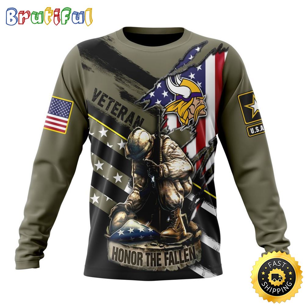 NFL Minnesota Vikings Crewneck Sweatshirt Honor Veterans Kneeling Soldier Gifts For Football Fans 1 fulogo