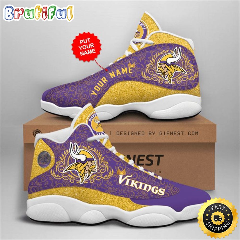 NFL Minnesota Vikings Custom Name Purle Yellow Air Jordan 13 Shoes yx5vbo
