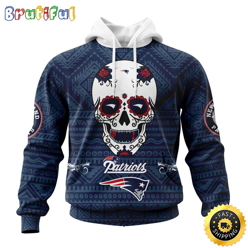 NFL New England Patriots All Over Print 3D Hoodie Specialized Kits For Dia De Muertos Show Your Team Spirit 1 jyoyk3