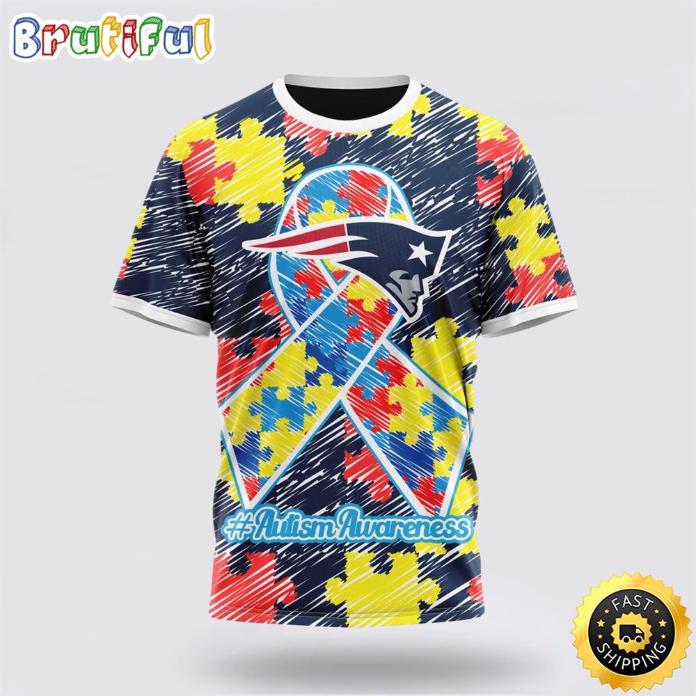 NFL New England Patriots All Over Print 3D T Shirt Puzzle Autism Awareness Unisex T Shirt 1 qm0vve