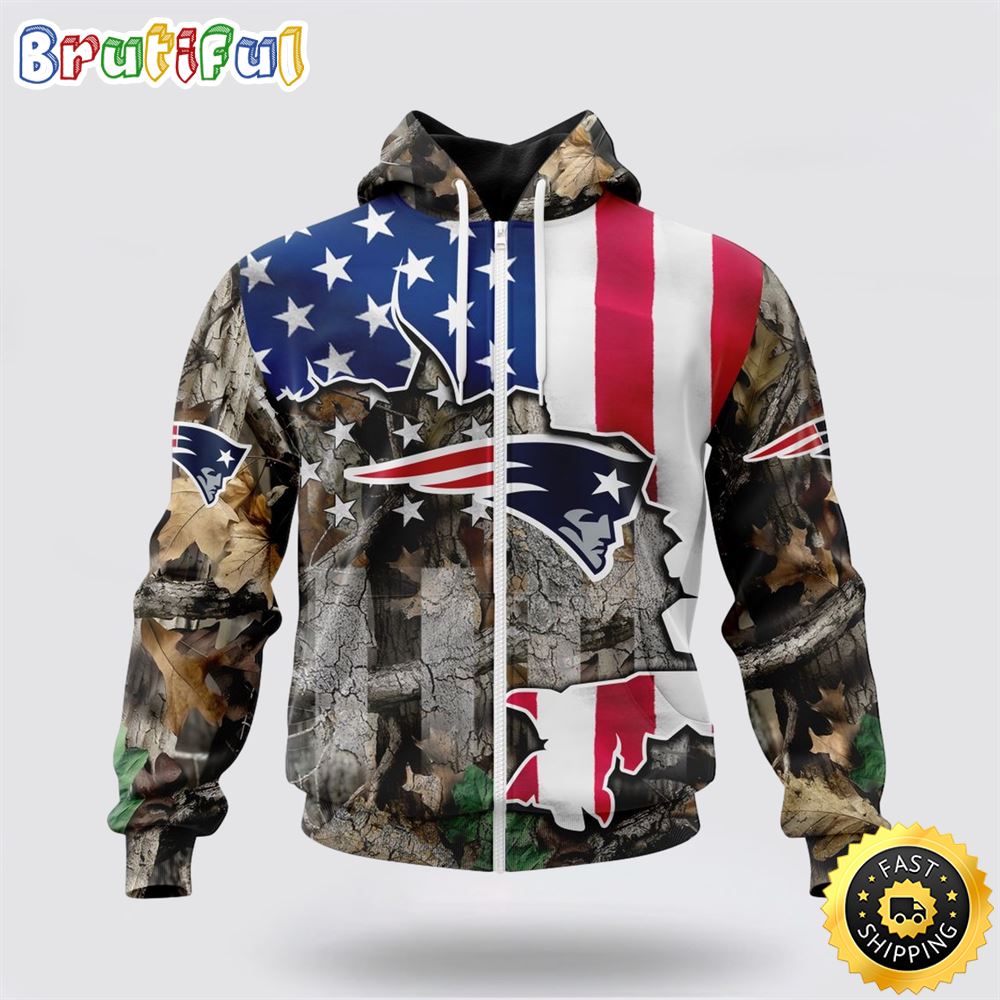 NFL New England Patriots All Over Print Zip Hoodie 3D USA Flag Camo Realtree Hunting Unisex Hoodie 1 o4stej