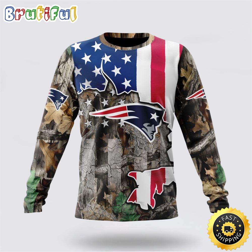 NFL New England Patriots Crewneck Sweatshirt USA Flag Camo Realtree Hunting Show Your Team Spirit 1 djicv1