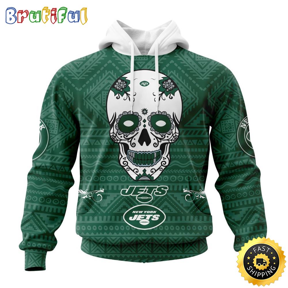NFL New York Jets All Over Print 3D Hoodie Specialized Kits For Dia De Muertos Show Your Team Spirit 1 vx4axk