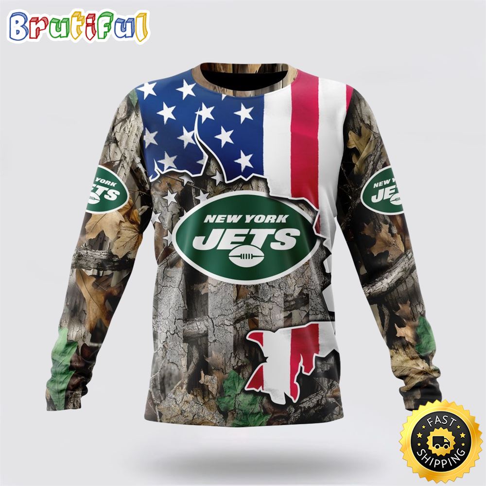 NFL New York Jets Crewneck Sweatshirt USA Flag Camo Realtree Hunting Show Your Team Spirit 1 z2wccw
