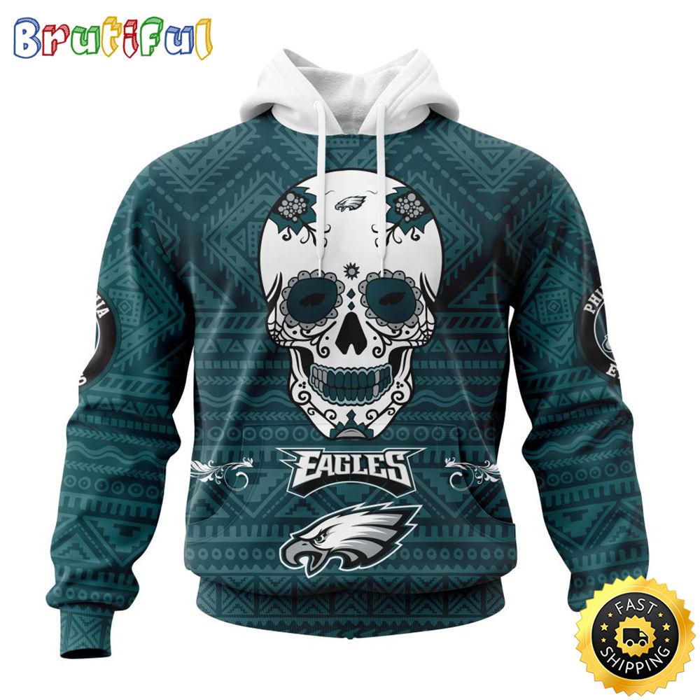 NFL Philadelphia Eagles All Over Print 3D Hoodie Specialized Kits For Dia De Muertos Show Your Team Spirit 1 eaqrbr