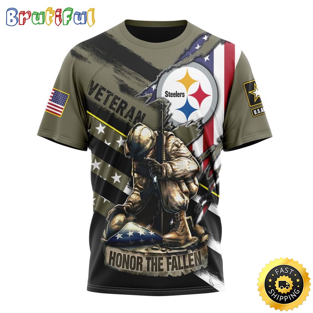 NFL Pittsburgh Steelers All Over Print 3D T Shirt Honor Veterans Kneeling Soldier Unisex Tshirt 1 wxyqmd