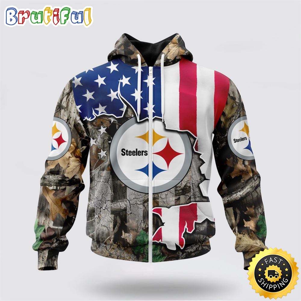 NFL Pittsburgh Steelers All Over Print Zip Hoodie 3D USA Flag Camo Realtree Hunting Unisex Hoodie 1 ub5mbq