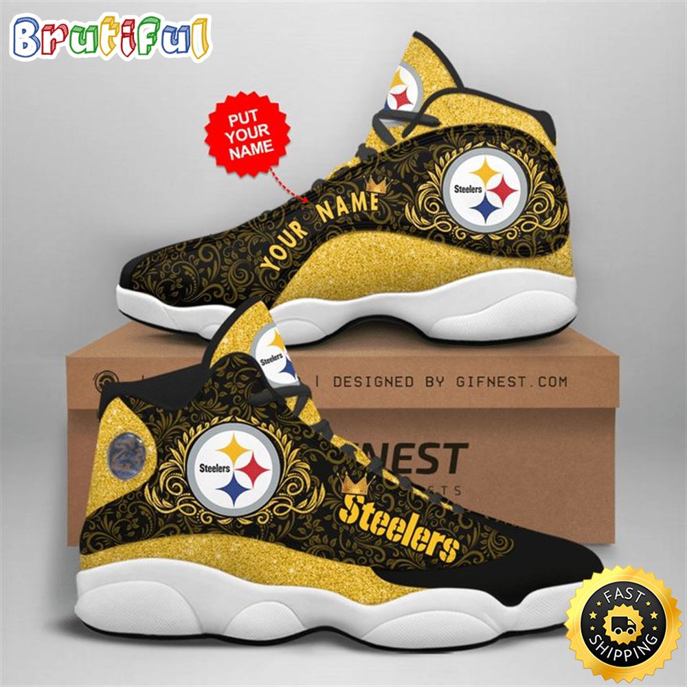 NFL Pittsburgh Steelers Custom Name Golden Black Air Jordan 13 Shoes wug52y
