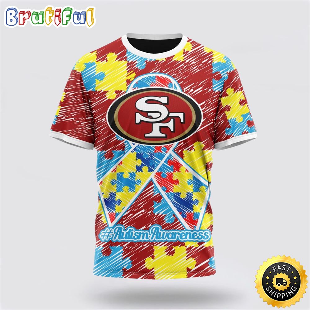 NFL San Francisco 49ers All Over Print 3D T Shirt Puzzle Autism Awareness Unisex T Shirt 1 bawpmx