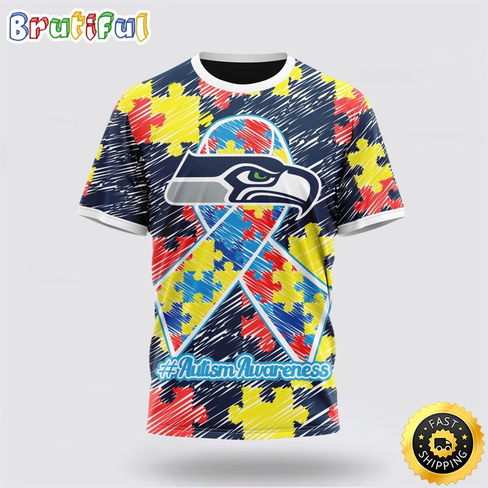 NFL Seattle Seahawks All Over Print 3D T Shirt Puzzle Autism Awareness Unisex T Shirt 1 mtgawl