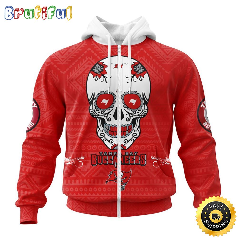 NFL Tampa Bay Buccaneers All Over Print Zip Hoodie 3D Specialized Kits For Dia De Muertos Show Your Team Spirit 1 wgr4gj