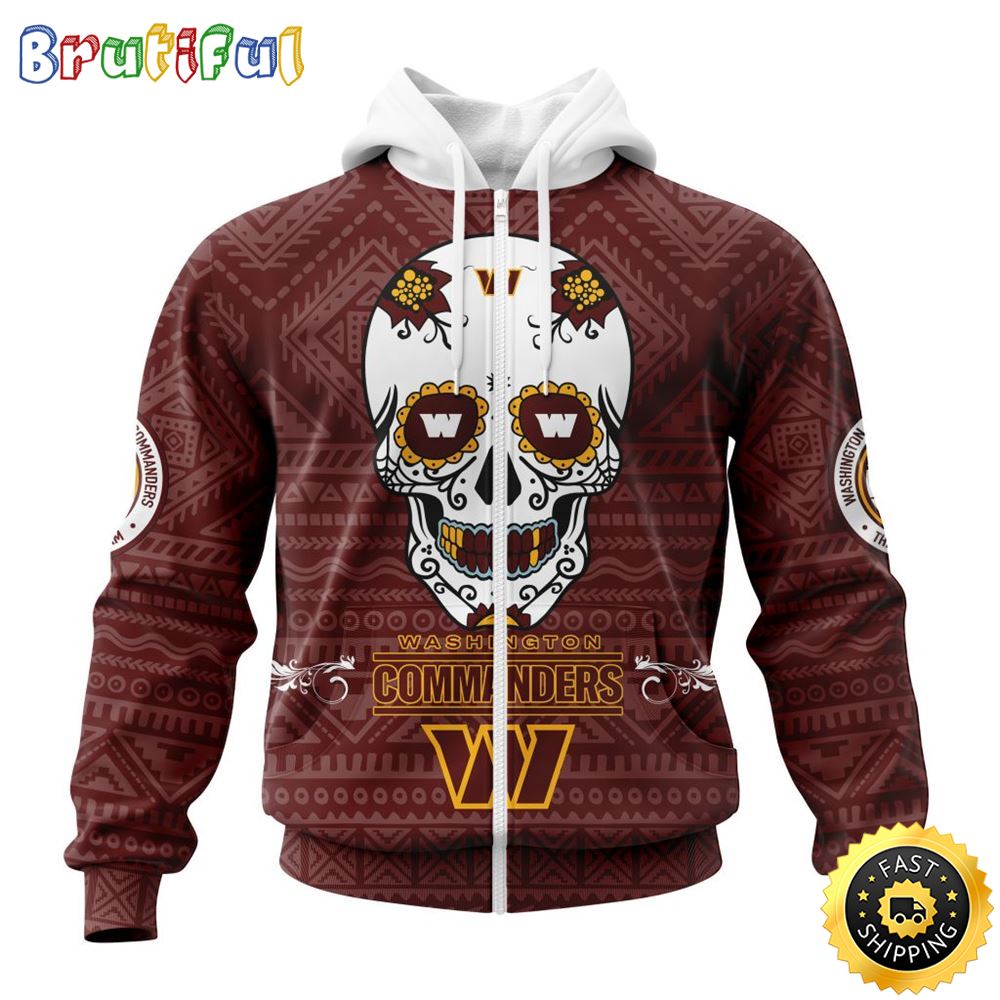 NFL Washington Football Team All Over Print Zip Hoodie 3D Specialized Kits For Dia De Muertos Show Your Team Spirit 1 m74fuq