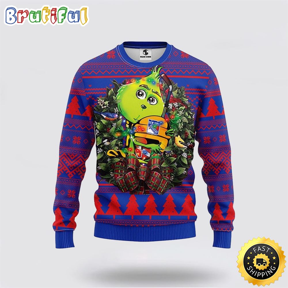 NHL New York Rangers Christmas Ugly Sweater Grinch Hug Xmas Gift For Hockey Fans 2 texvbq