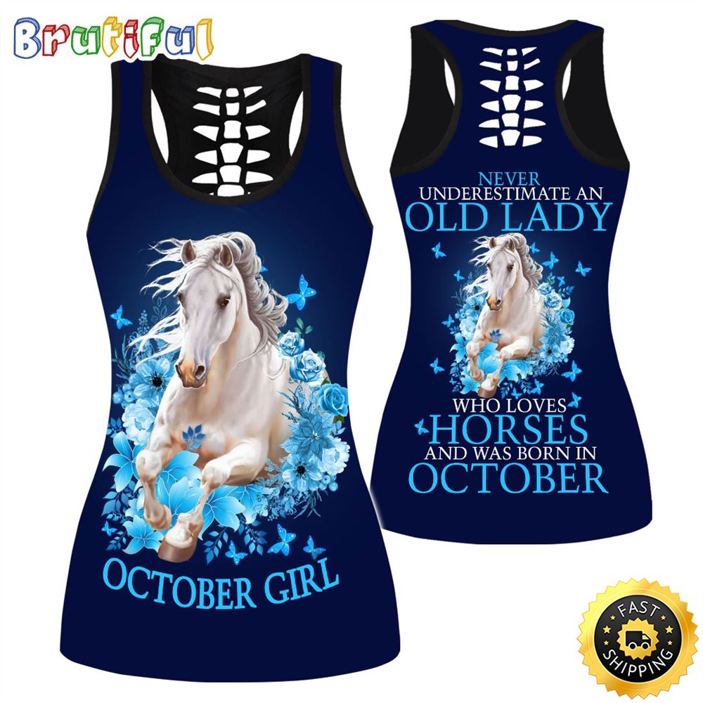 October Girl All Over Print 3D Tank Top Who Loves Horse Gift For Women 1 ln3scs