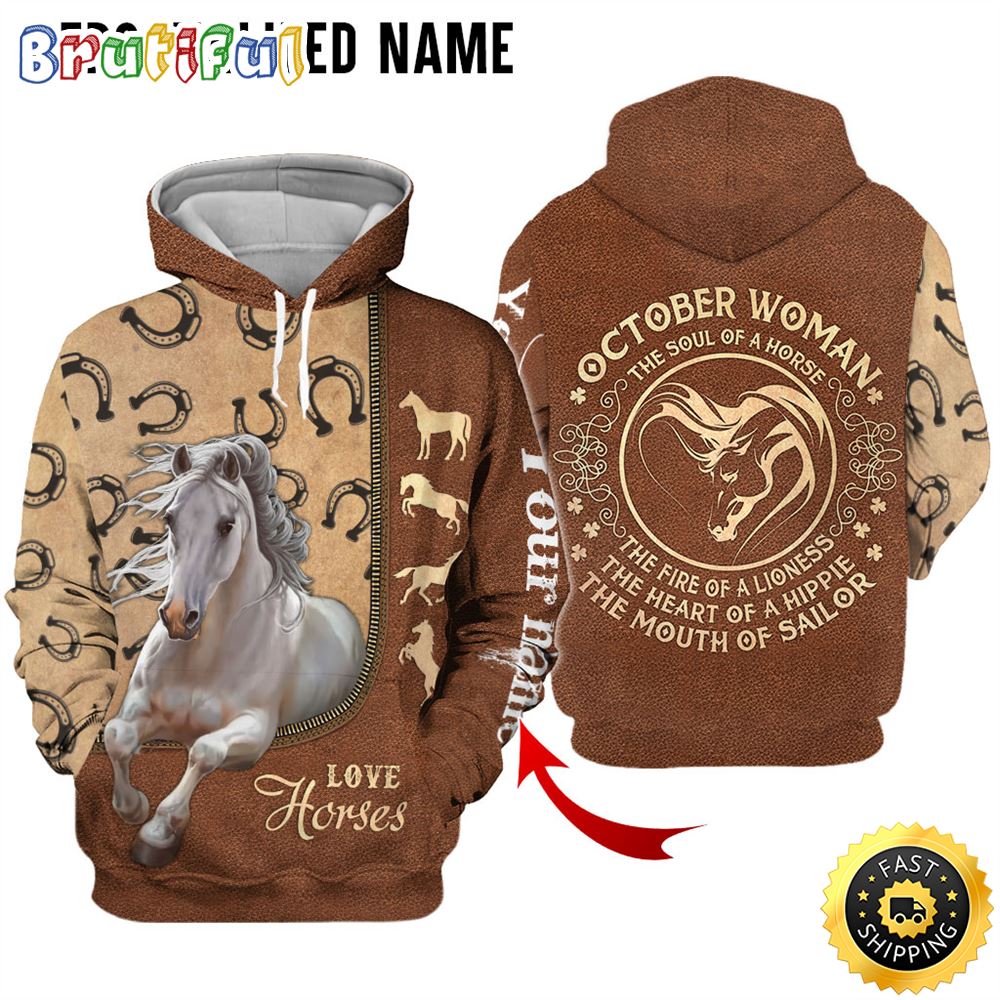 Personalized Black October Girl Love Horses All Over Print Hoodie Gift For Frends 1 zr4qel