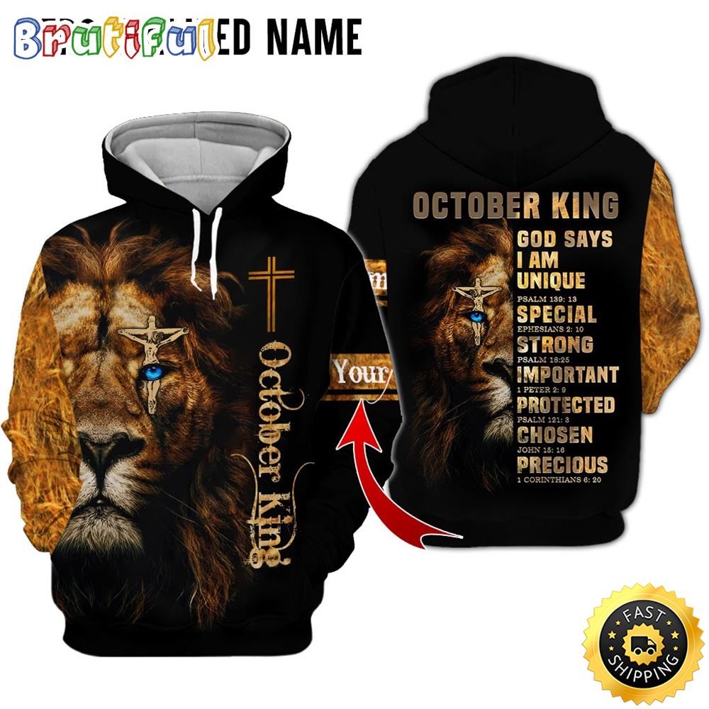 Personalized Black October King God Says I Am Unique All Over Print Hoodie Gift For Frends 1 kem1xo