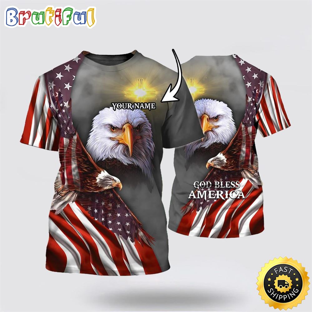 Personalized Gold Bless America All Over Print 3D T Shirt For Military Personnel 1 q2mzif