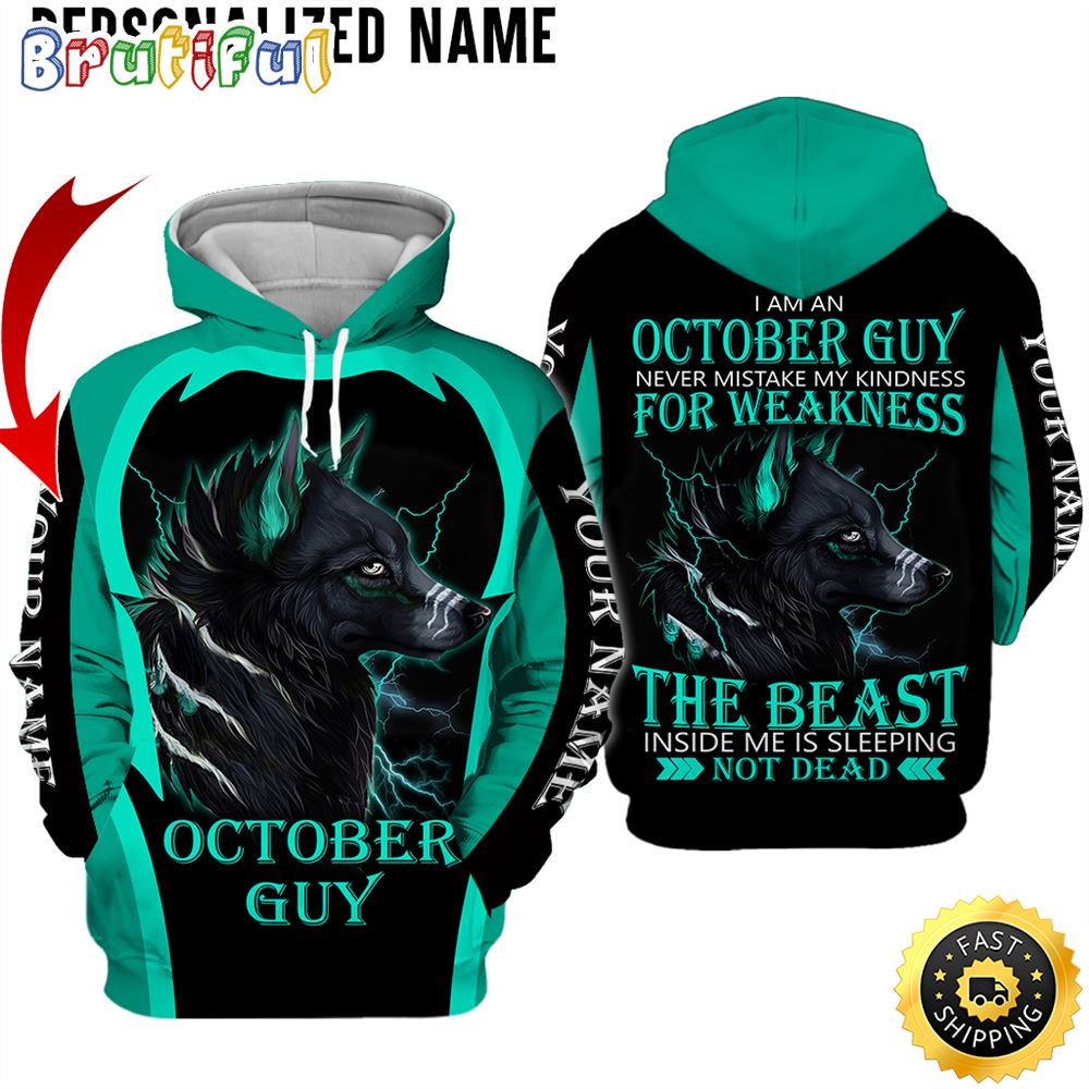 Personalized Green October Wolf Guy The Devil Inside All Over Print Hoodie Gift For Frends 1 fwsuik