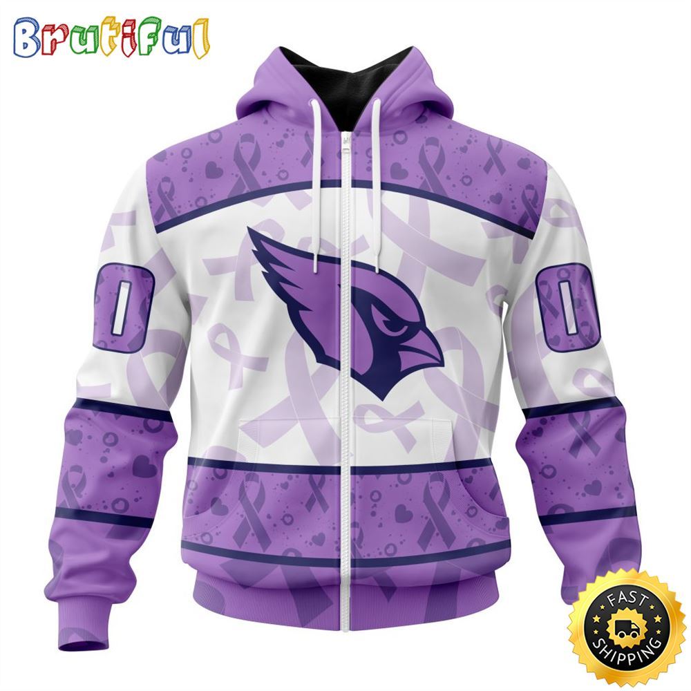 Personalized NFL Arizona Cardinals All Over Print Zip Hoodie 3D Special Lavender Fights Cancer Unisex Tshirt 1 akne6t