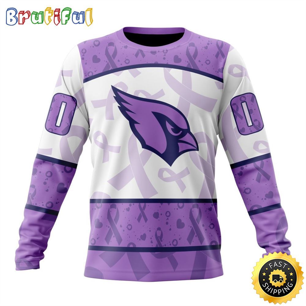 Personalized NFL Arizona Cardinals Crewneck Sweatshirt Special Lavender Fights Cancer Unisex Sweatshirt 1 xfdige